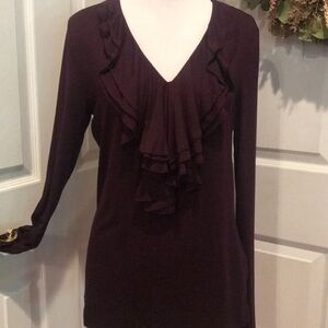Adrienne Vittadini plum colored ruffle front top